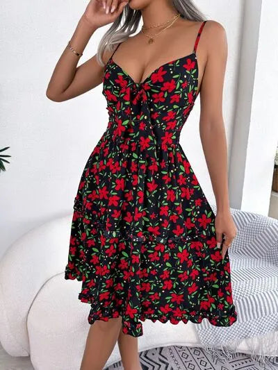 Load image into Gallery viewer, Printed Plunge Sleeve Cami Dress
